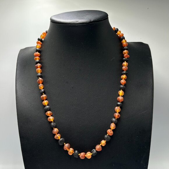 Vintage African Trade Beads Necklace Recycled Glass Amber Tone Brown Black - Picture 1 of 10